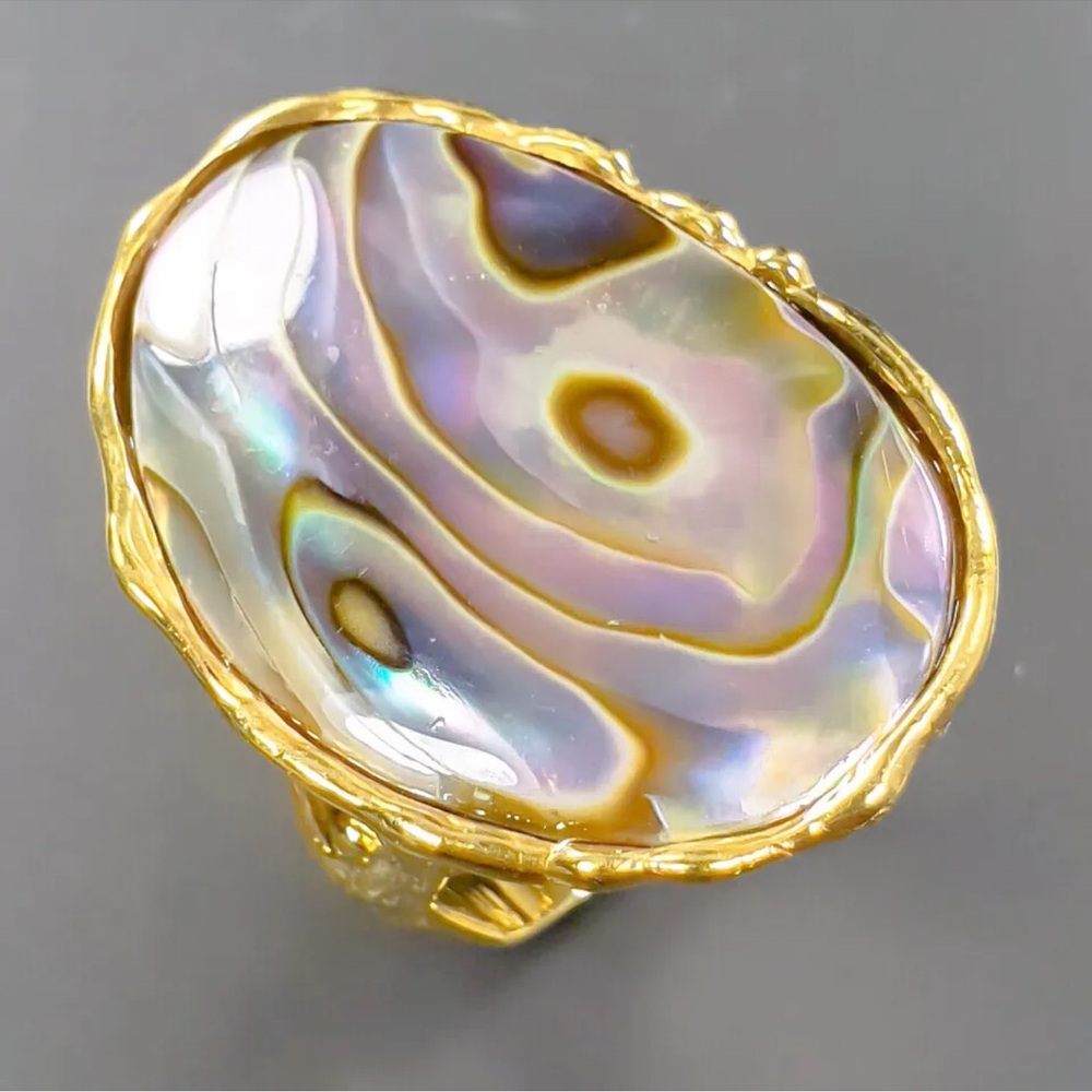 Natural gemstone Abalone Shell Ring 925 Sterling Silver Size 7 /R336571